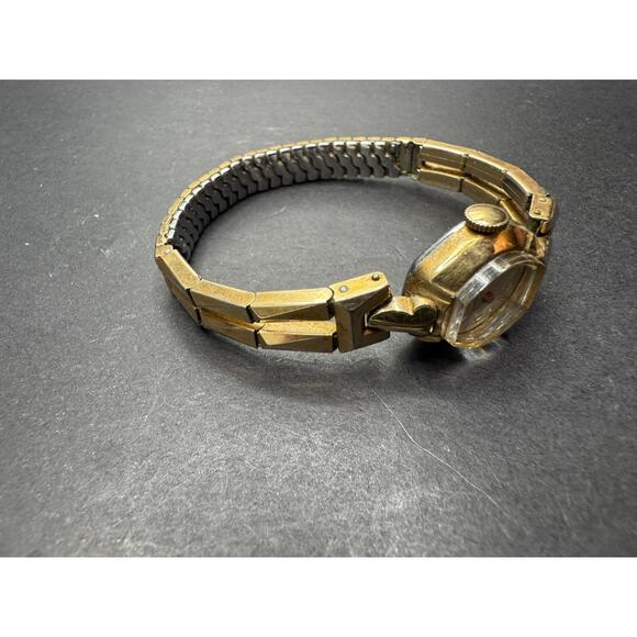 Vtg Wittnauer Art Deco Gold Filled Mechanical Swiss Watch 15.5mm Rare Band - Picture 9 of 14